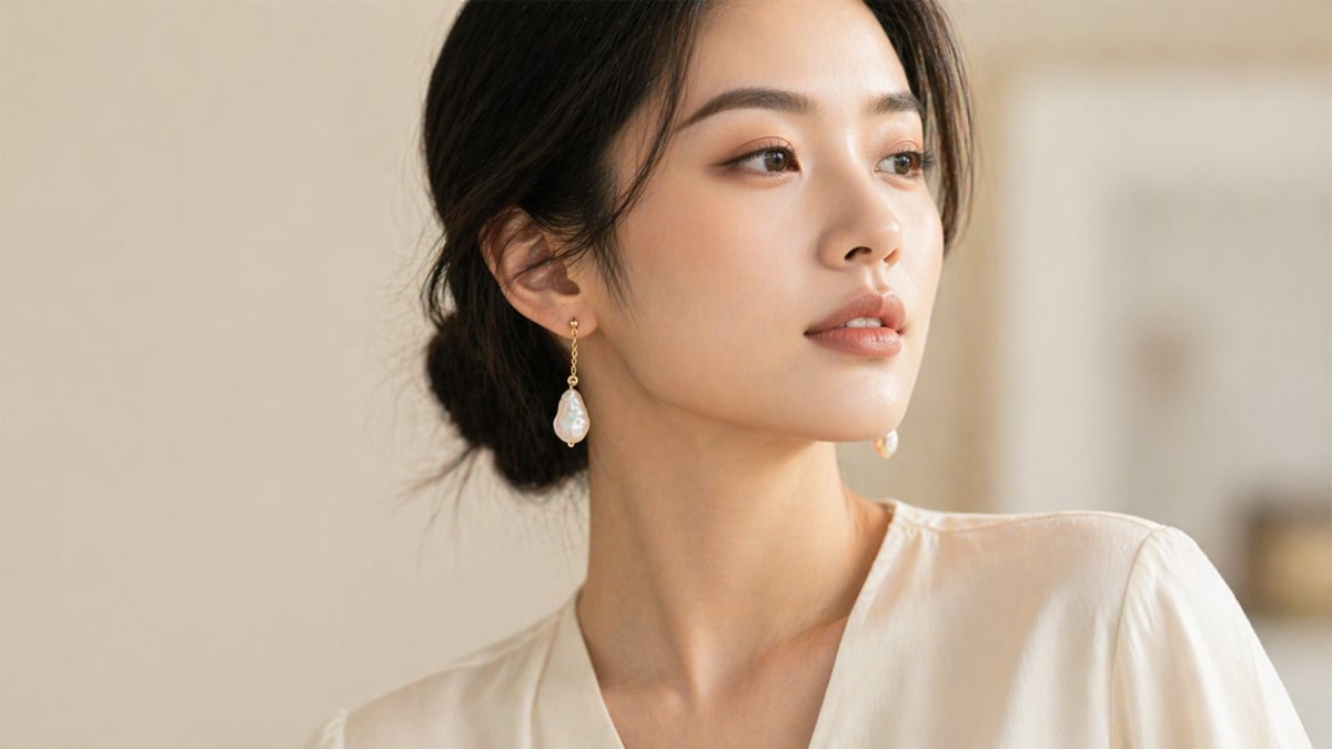 OSMAR 珍珠垂墜耳環 方臉柔化氣質款