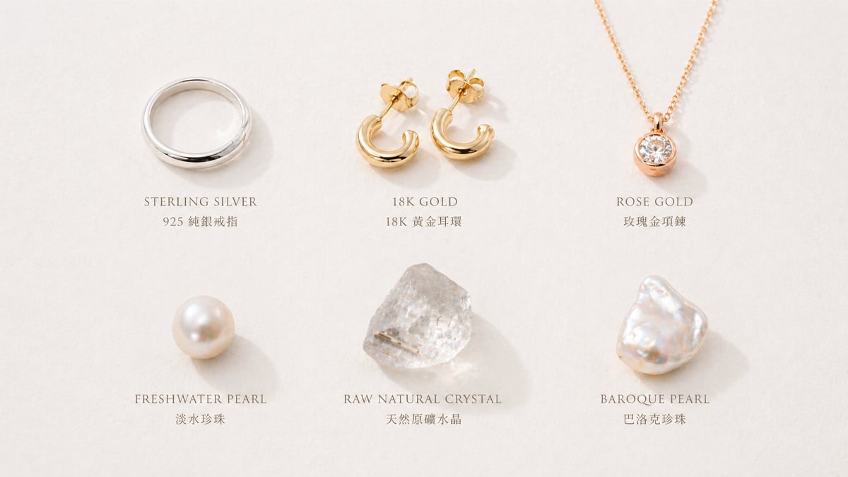 飾品材質英文 sterling silver gold pearl crystal 完整單字