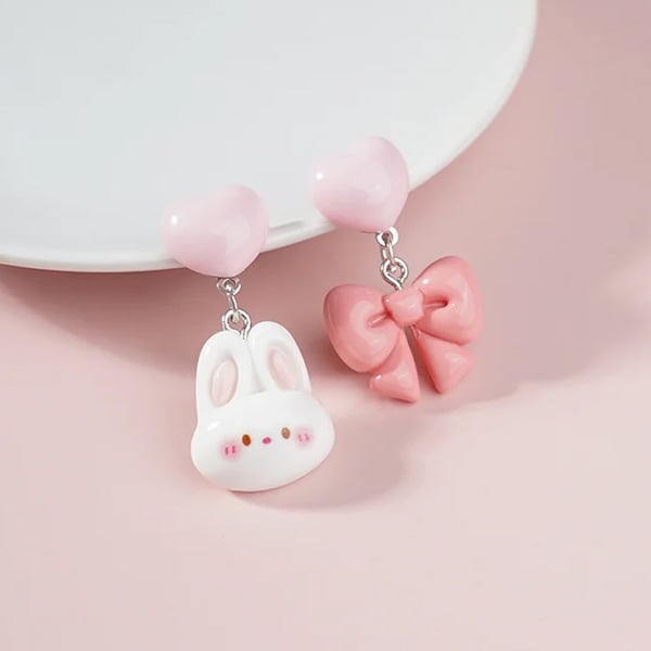 不對稱蝴蝶結兔兔無耳洞兒童黏貼式耳環