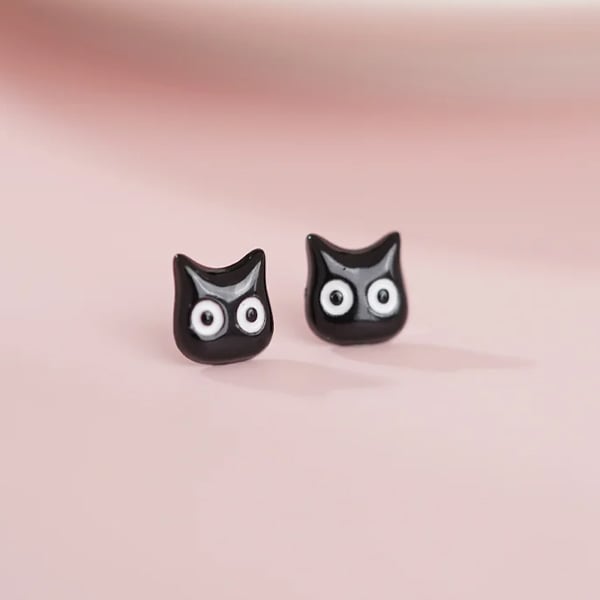 可愛的黑貓-耳針無耳洞黏貼式耳環