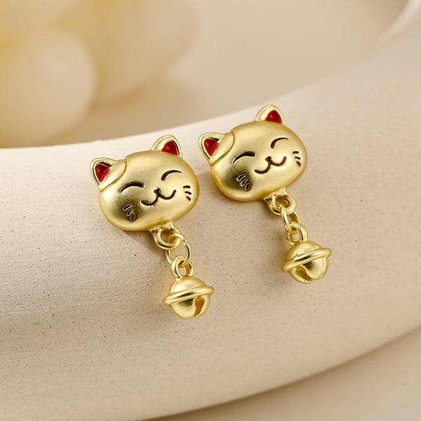 開運招財小貓-耳針無耳洞黏貼式耳環