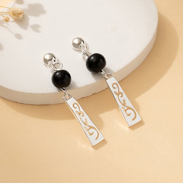 典雅黑珠鏤空長墜-耳針無耳洞黏貼式耳環