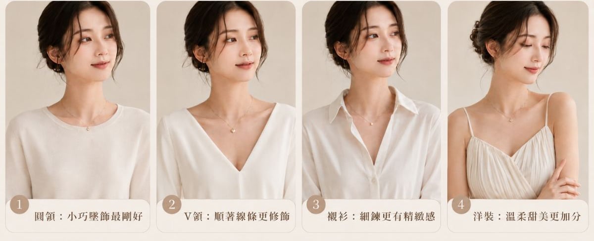 鎖骨鍊搭配圓領V領襯衫洋裝不同領口穿搭