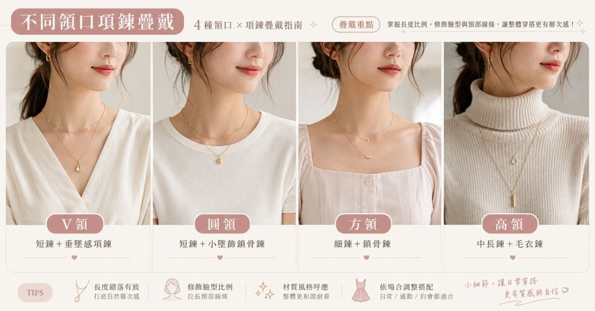 不同領口項鍊疊戴V領圓領方領高領穿搭