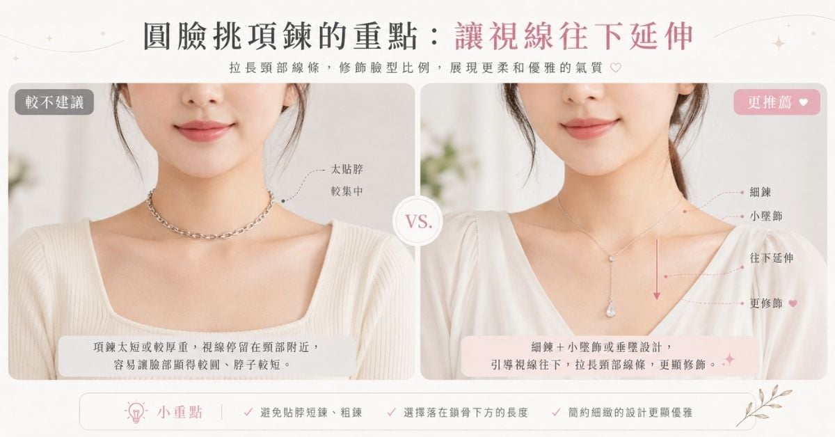 圓臉挑項鍊重點讓視線往下延伸修飾臉型